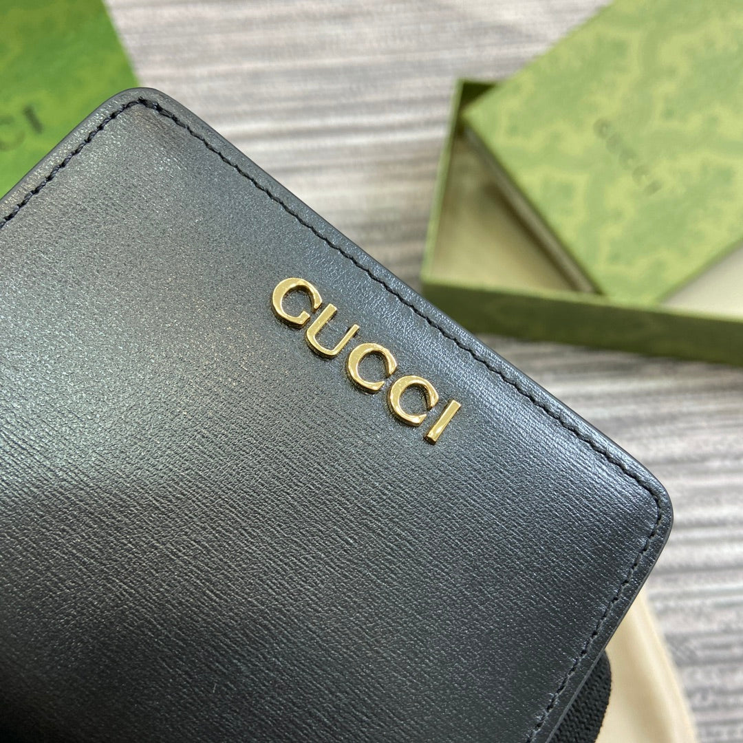 MINI WALLET 11 IN BLACK CALFSKIN GOLD HARDWARE