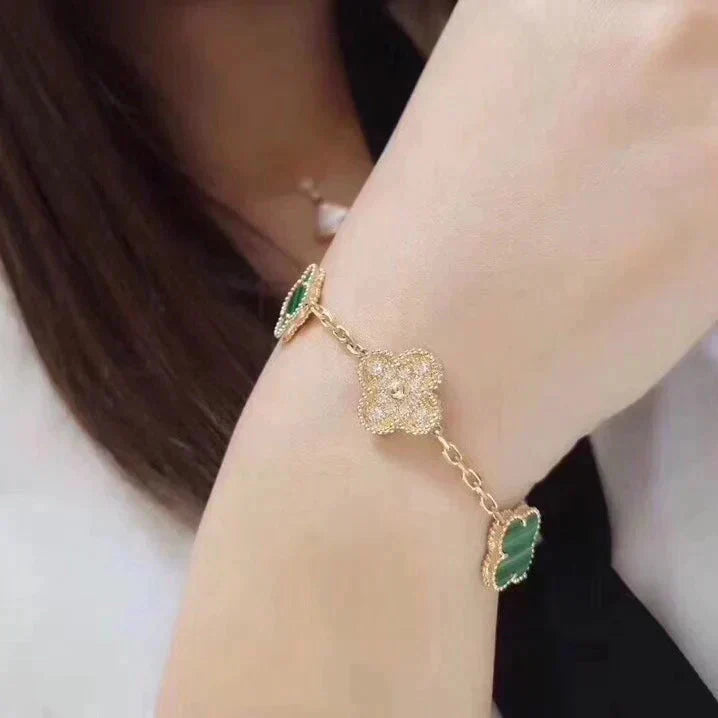 [AURORA]CLOVER 5 MOTIF MALACHITE BRACELET COLLECTION