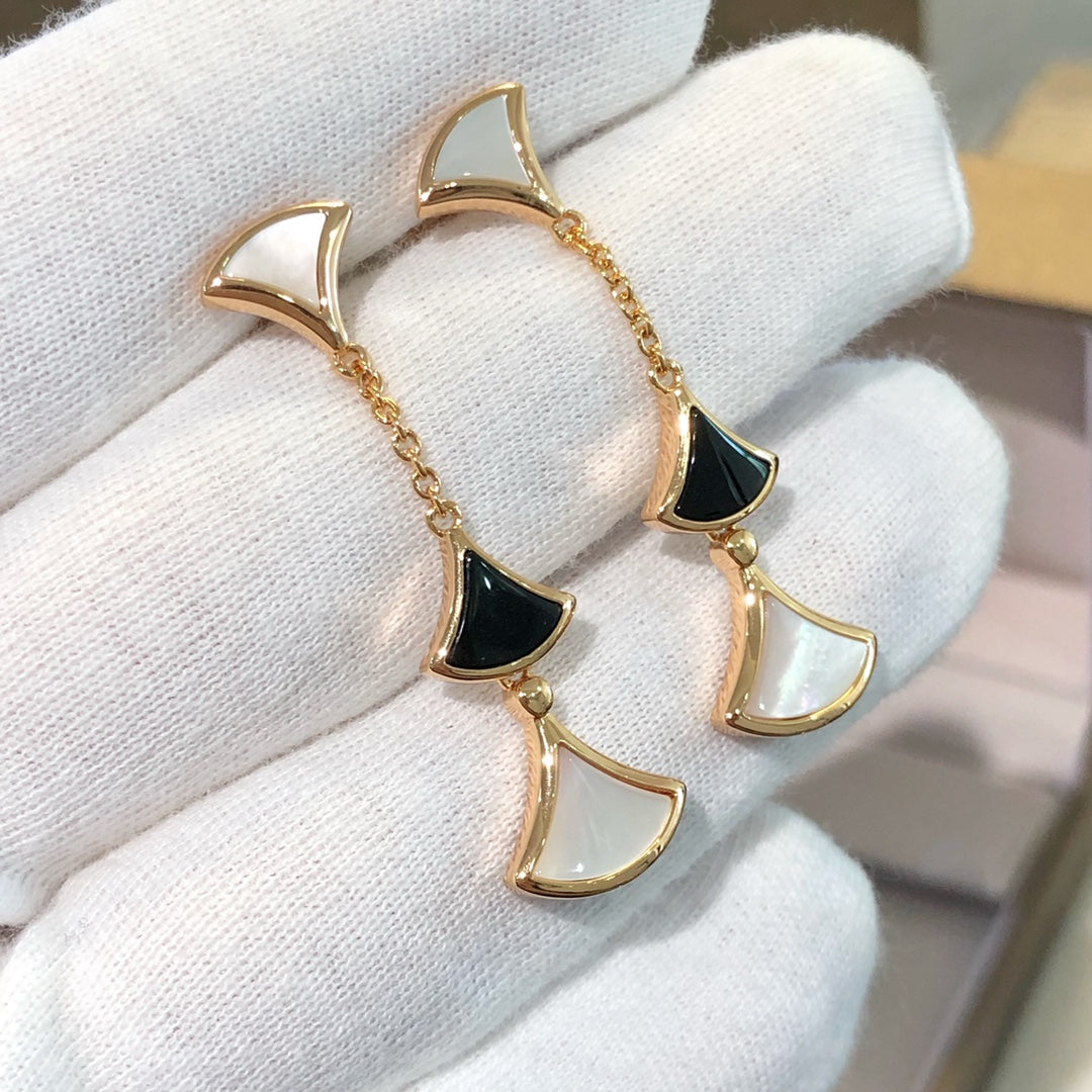 [baslovejewels]DREAM EARRINGS 3 MOTIFS ONYX MOP PINK GOLD