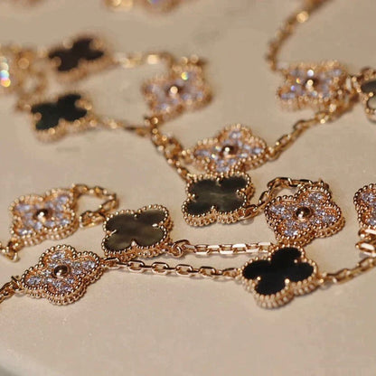 [basloveJW]CLOVER 20 MOTIFS DARK MOP DIAMOND HALSKETTE