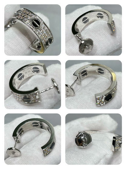 [baslovejewels]LOVE CERAMIC DIAMOND PAVED SILVER EARRINGS