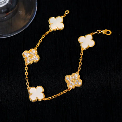 [AURORA]CLOVER WHITE PEARL MOP 5 MOTIF BRACELET COLLECTION