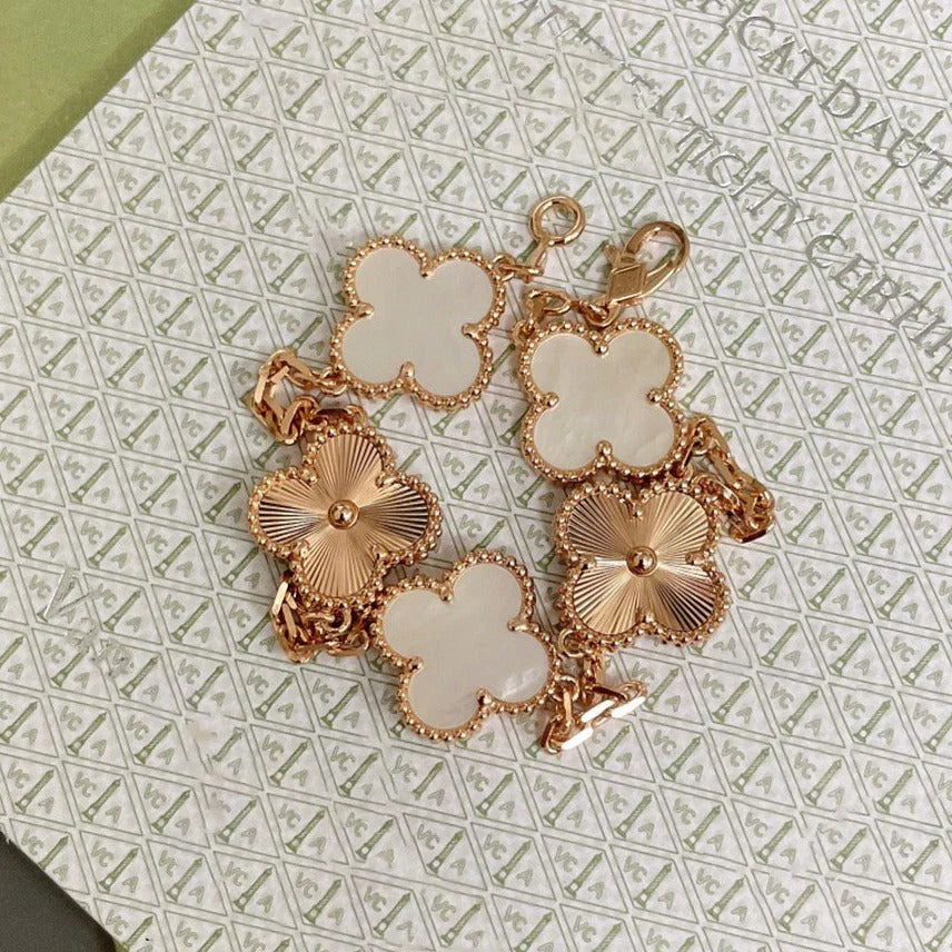 [AURORA]CLOVER WHITE PEARL MOP 5 MOTIF BRACELET COLLECTION