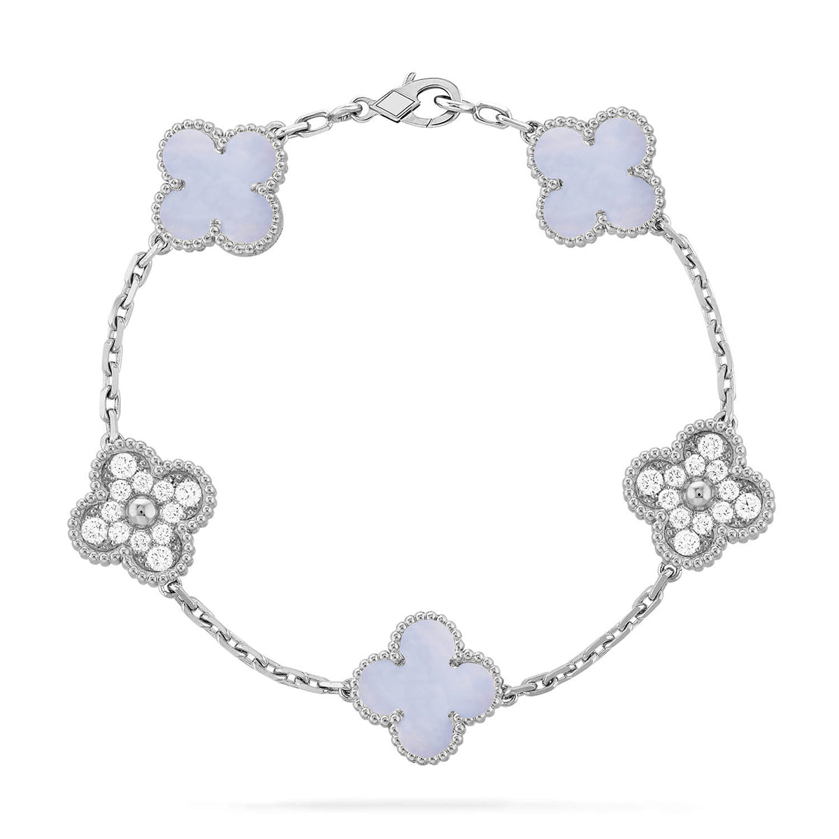 [AURORA] CLOVER 5 MOTIF PURPLE CHALCEDONY BRACELET COLLECTION