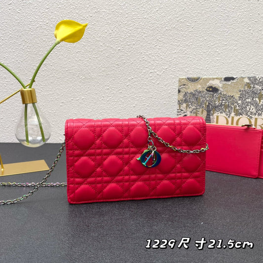 CARO SLIM POUCH 21 BAG IN CHERRY RED CALFSKIN