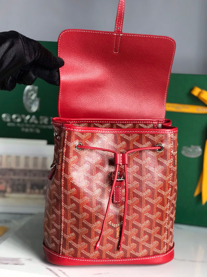 ALPIN MINI BACKPACK 21 IN CLASSIC RED LAMBSKIN AND GOYARDINE CANVAS