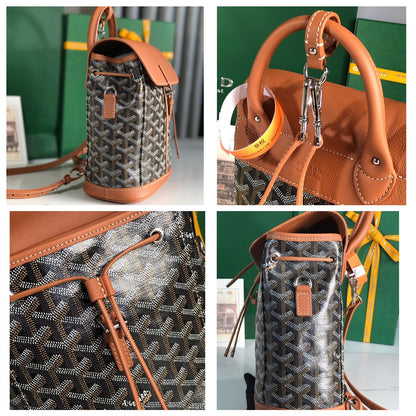 ALPIN MINI BACKPACK 21 IN TAN LAMBSKIN AND BLACK GOYARDINE CANVAS