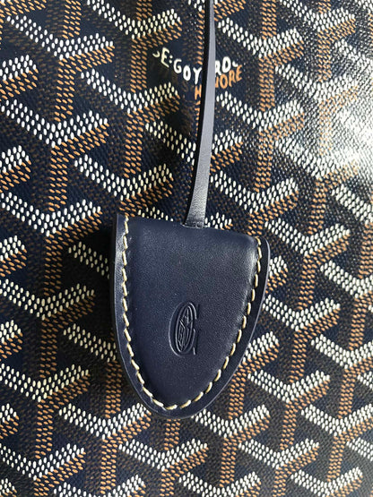 BELLECHASSE BIAUDE PM BAG 36 IN NAVY BLUE GOYARDINE CANVAS AND CALFSKIN TRIM