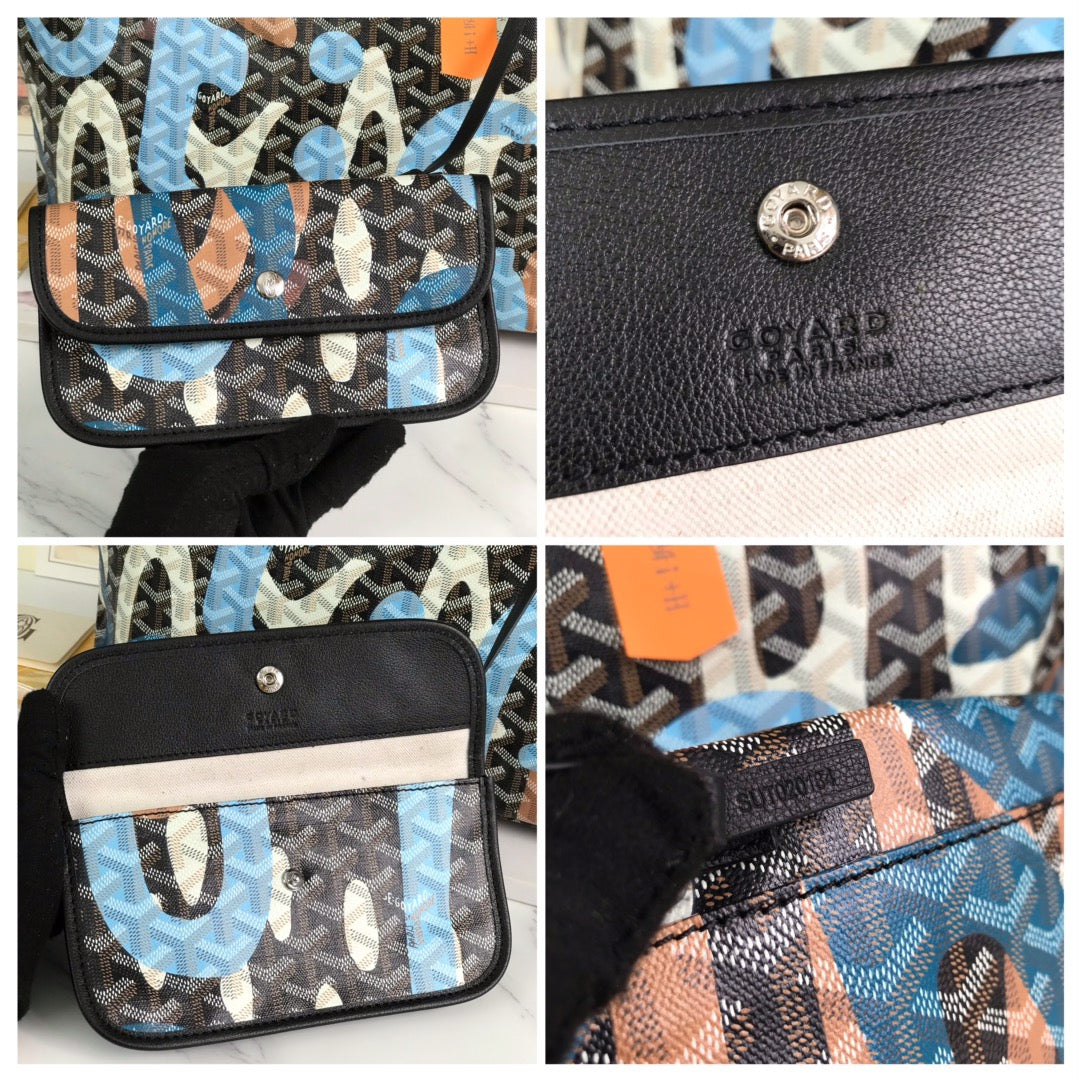 SAINT LOUIS PM BAG 34 IN BLUE LETTRES CAMOUFLAGE GOYARDINE CANVAS