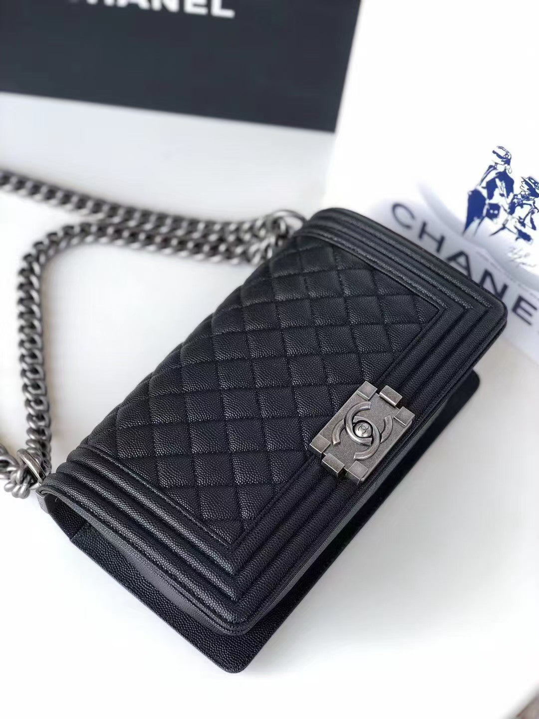 Leboy Black Vintage Silver Buckle Medium Bag