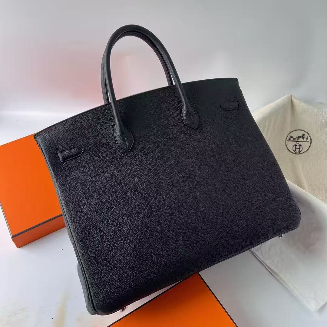 HM BIRKIN 40 HANDBAG BLACK SILVER HARDWARE