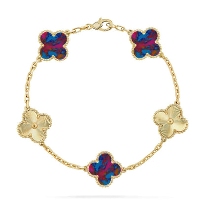 [AURORA]CLOVER 5 MOTIF COLOR GEMSTONES BRACELET COLLECTION