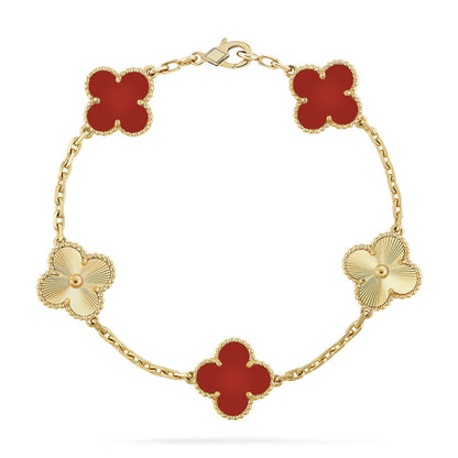 [AURORA]CLOVER 5 MOTIF RED CORNELIAN BRACELET COLLECTION