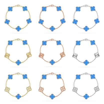 [AURORA] CLOVER 5 MOTIF BLUE AGATE BRACELET COLLECTION