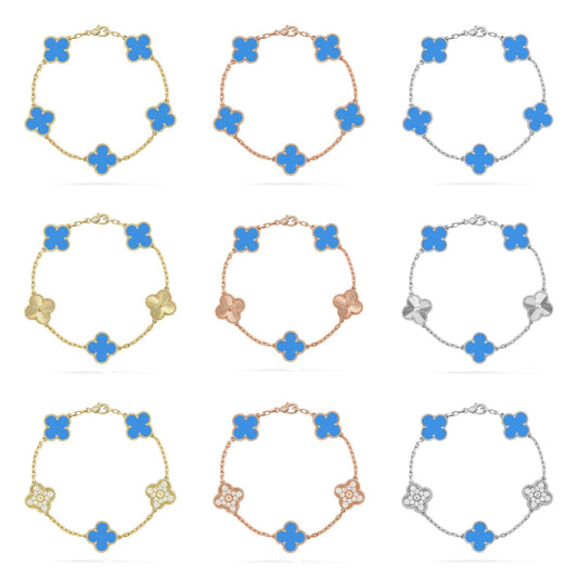 [AURORA] CLOVER 5 MOTIF BLUE AGATE BRACELET COLLECTION