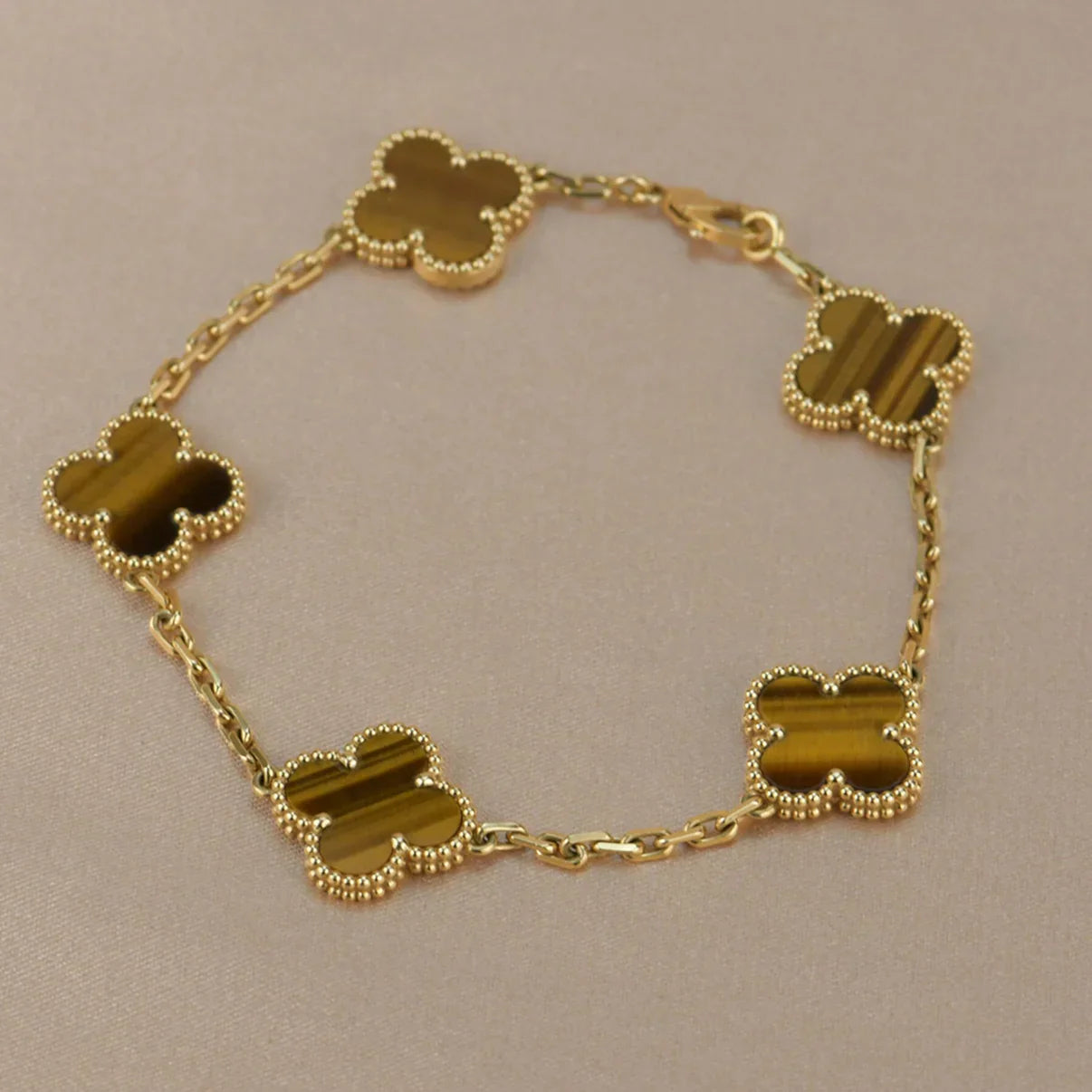 [AURORA]CLOVER 5 MOTIFS TIGER EYE BRACELET COLLECTION