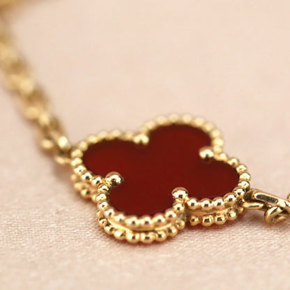 [AURORA]CLOVER 5 MOTIF RED CORNELIAN BRACELET COLLECTION