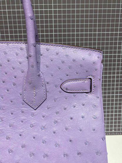 HM BIRKIN 30CM PURPLE OSTRICH LEATHER SILVER HARDWARE (MADE-TO-ODER)