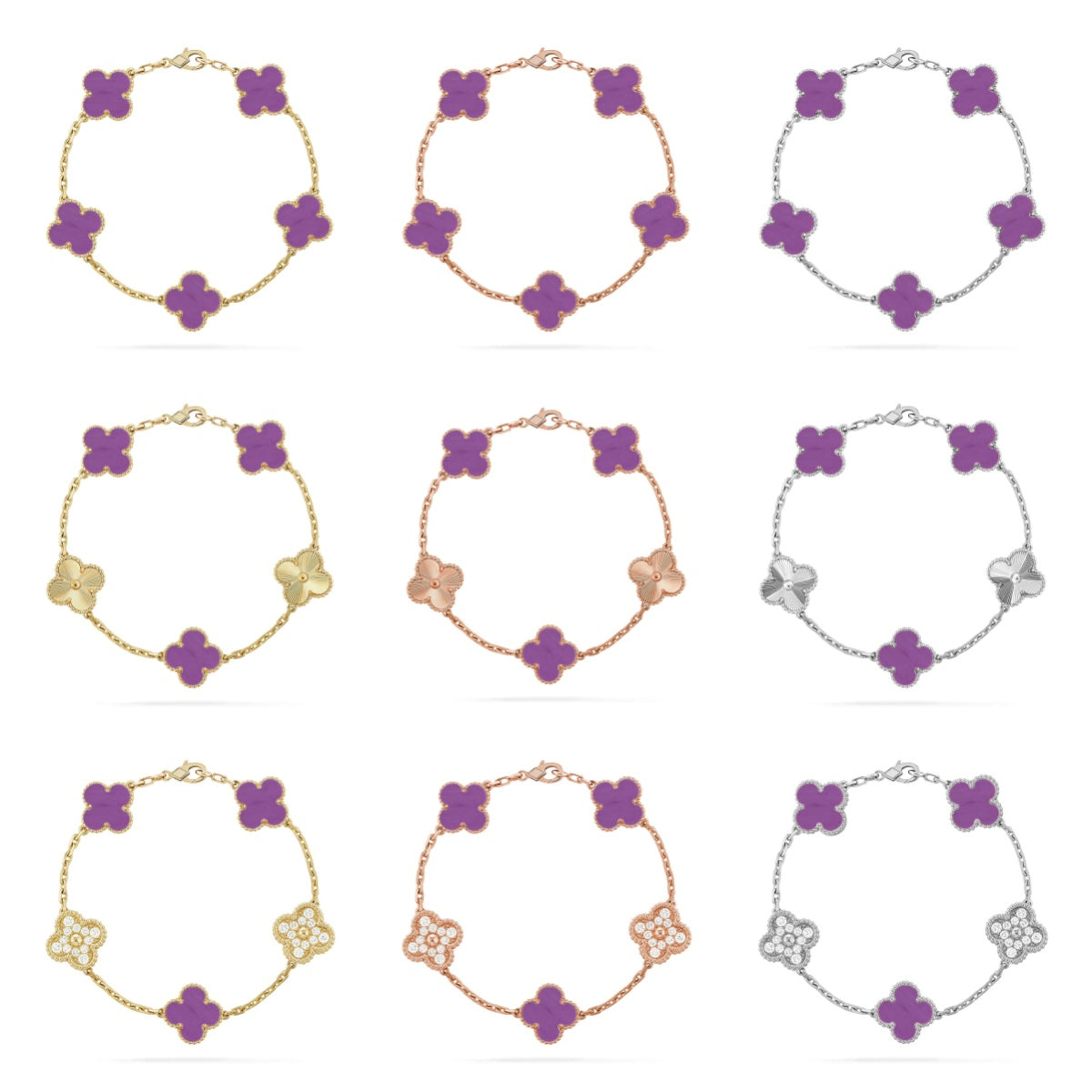 [AURORA] CLOVER 5 MOTIF VIOLET BRACELET COLLECTION