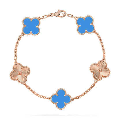 [AURORA] CLOVER 5 MOTIF BLUE AGATE BRACELET COLLECTION