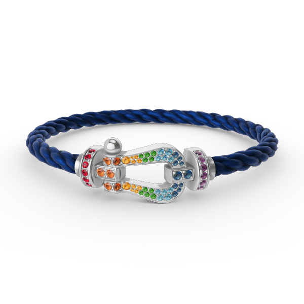 [baslovejewels]FORC LARGE HORSESHOE  COLORED DIAMOND BRACELET SILVER