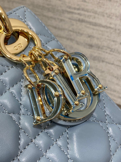 LADY MINI BAG 17 IN CERULEAN BLUE LAMBSKIN