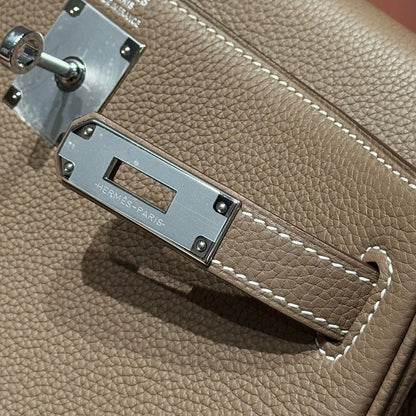 HERMES 25S KELLY BAG 28 IN ETOUPE EPSOM CALFSKIN SILVER HARDWARE