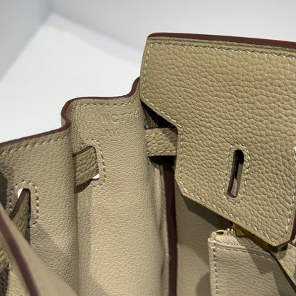 HERMES 25S MEDIUM BIRKIN 25 IN DARK KHAKI CALFSKIN GOLD HARDWARE