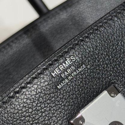 HERMES 25S SHOULDER BIRKIN 29 IN BLACK CALFSKIN SILVER HARDWARE