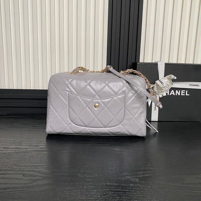 BOWLING BAG 29 IN GREY CALFSKIN GOLD HARDWARE