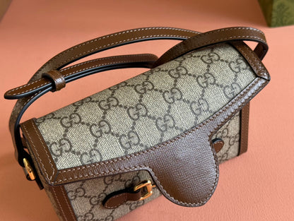 GG HORSEBIT 1955 MINI 18 BAG BEIGE CANVAS AND BROWN CALFSKIN