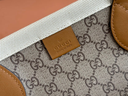 TOTE BAG PRINTED LOGO 41.5 IN BROWN CALFSKIN OFF WHITE CANVAS