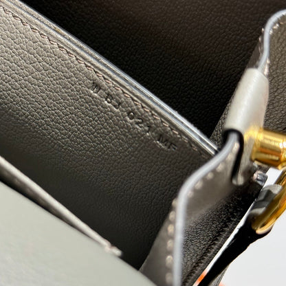 HM ROULIS 18 MINI BAG IN DARK GREY CALFSKIN GOLD-TONE HARDWARE