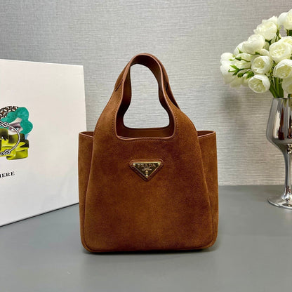 MINI TOTE BAG 18 IN RED BROWN SUEDE GOLD LOGO