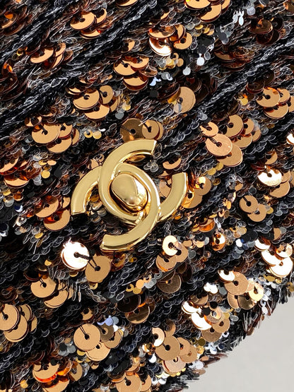 CLASSIC FLAP BAG 21 IN BROWN MIX BLACK SEQUINS